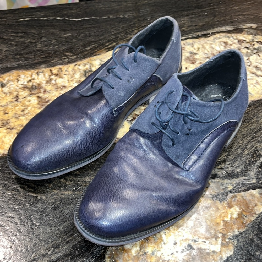 Stacy Adams BLUE LOAFERS 9.5M memory foam lace up Men's suede leather dark blue